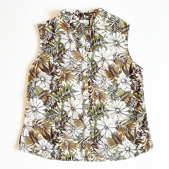 White Stag Floral Sleeveless Button Down Top - Picture 1 of 3